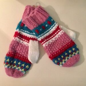 NWT Arizona Jean Company Pink, Blue, White, Yellow, Red, Patterned Knit Mittens